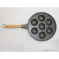 Cast Iron Pre-Seasoned Cake Mold Pan with Wooden Handle